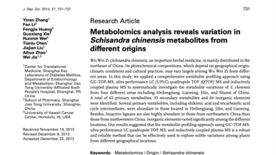 Metabolomics analysis reveals variation in Schisandra chinensis metabolites from different origins