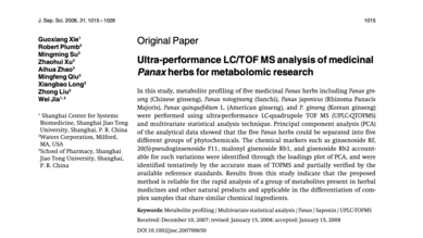 Ultra-performance LC/TOF MS analysis of medicinal Panax herbs for metabolomic research